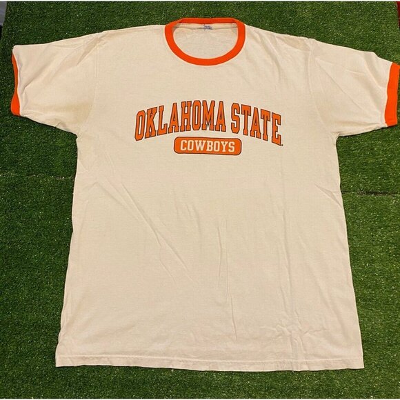 Vintage Oklahoma State Cowboys shirt mens large Champion 90s white orange X - Picture 2 of 10